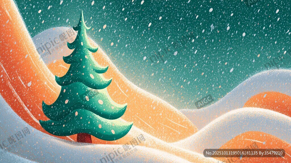冬日雪景中的孤独圣诞树