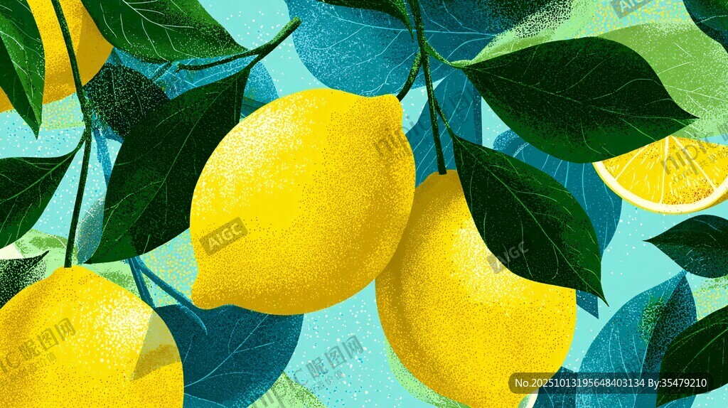 清新柠檬插画 绿叶相伴