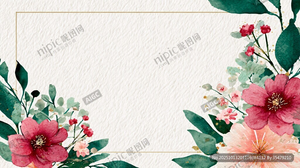 花卉绿叶边框背景图