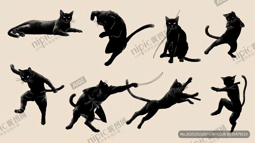 猫咪多样动态剪影集合