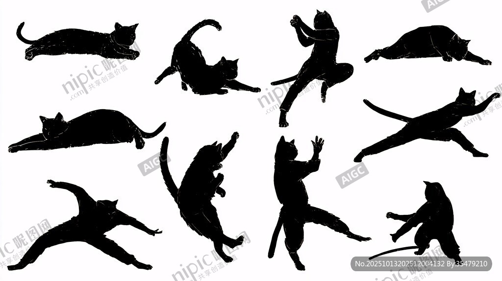 猫咪多样姿态剪影