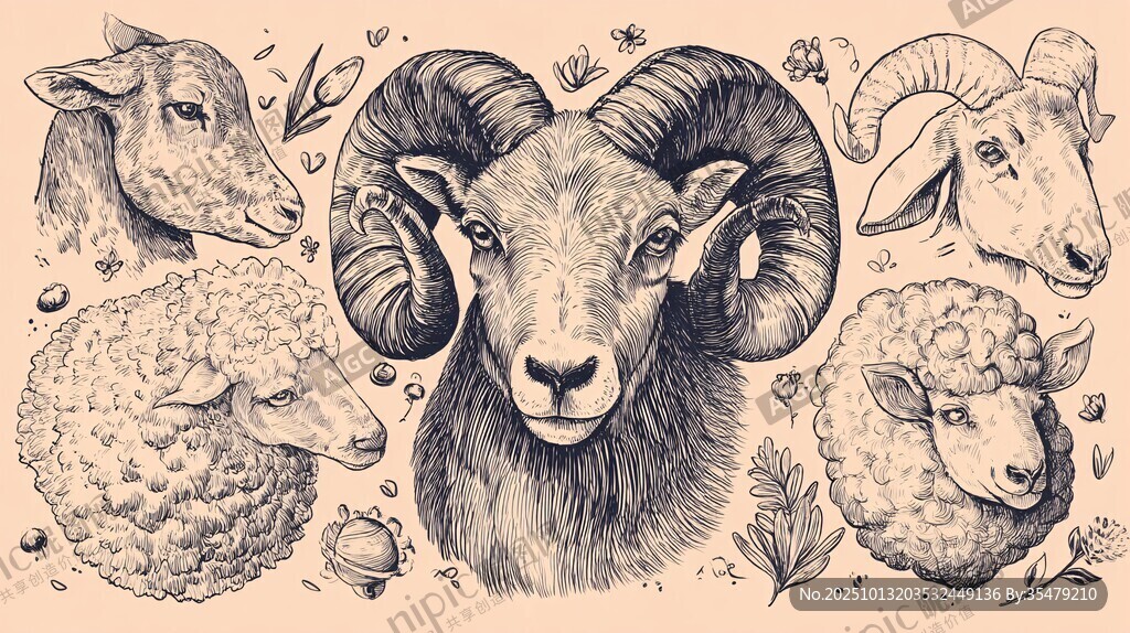 羊头插画集合