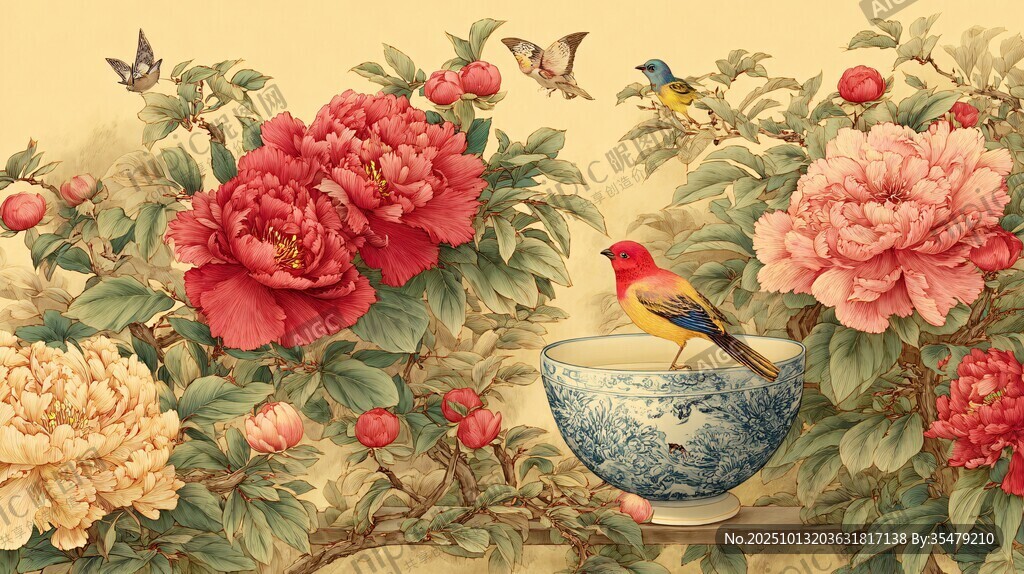 牡丹花鸟图 雅致中式风情