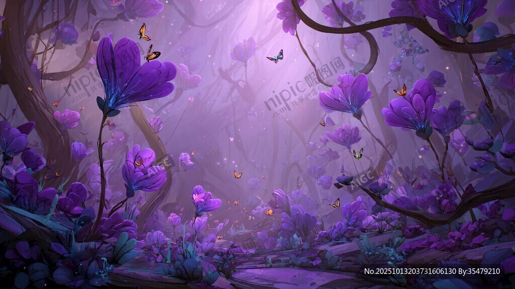 梦幻紫色森林花卉景观