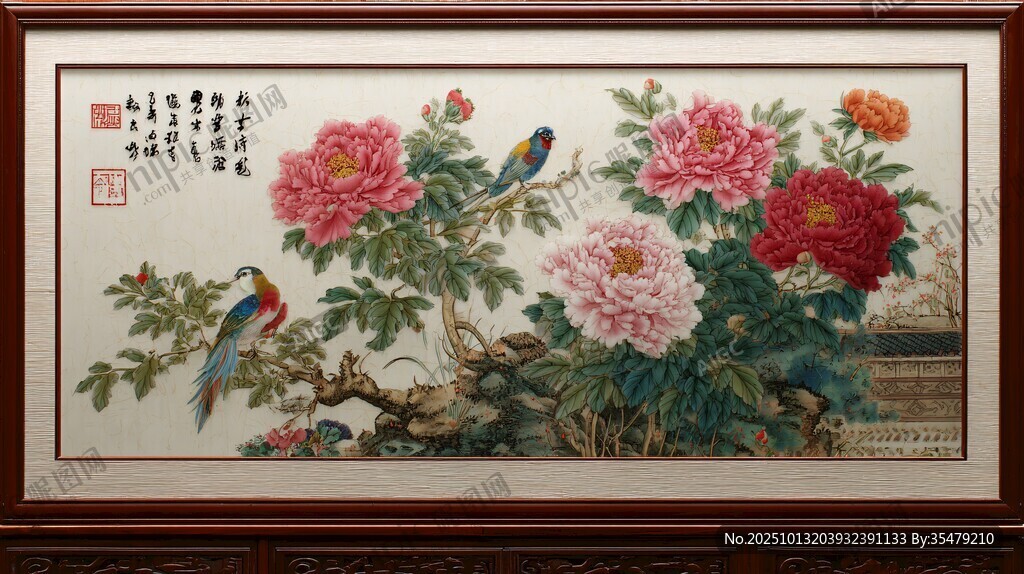 国画牡丹双鸟图