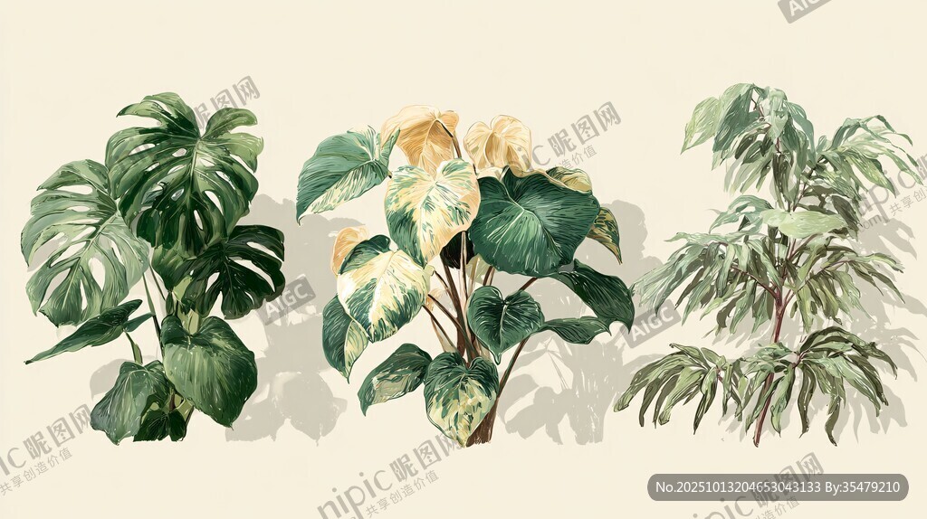 三种热带绿植插画展示