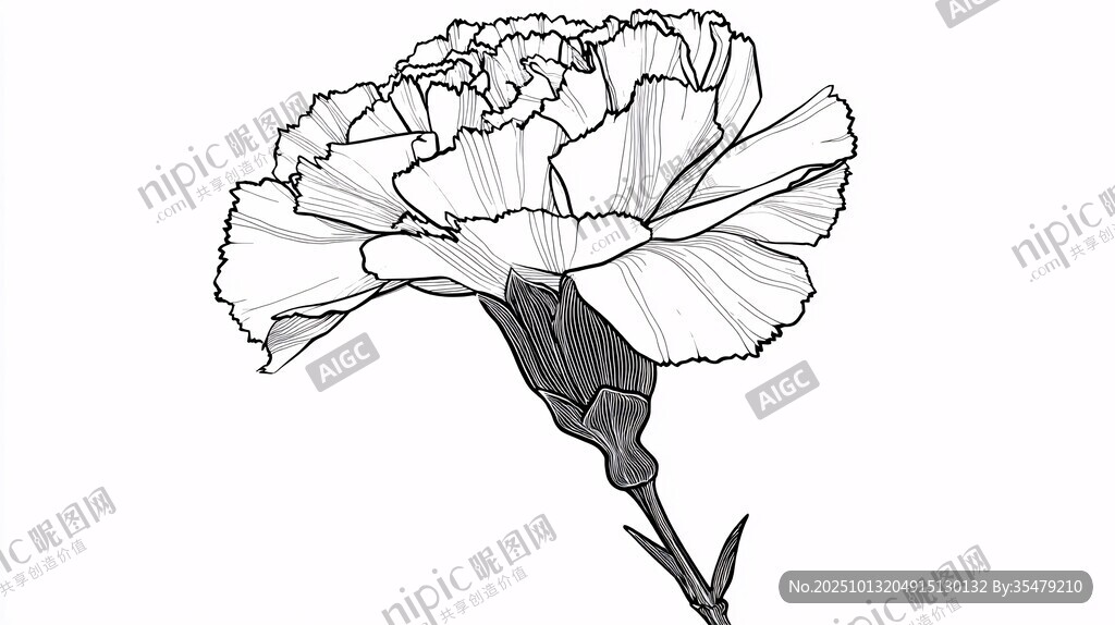 手绘康乃馨花卉线条图