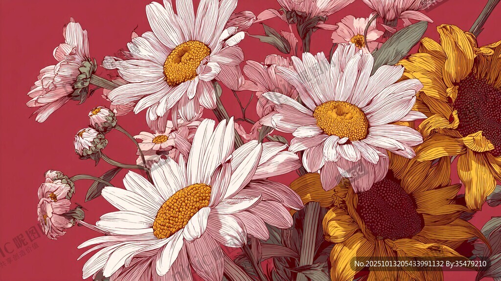缤纷雏菊插画 自然之美