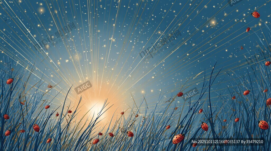 日出下的花草星空美景