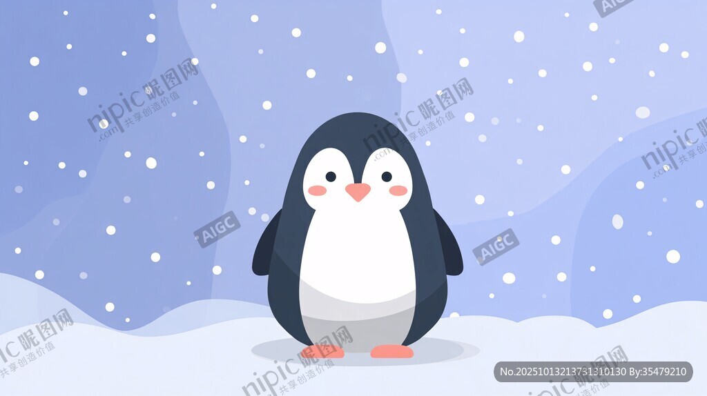 雪地中的可爱小企鹅