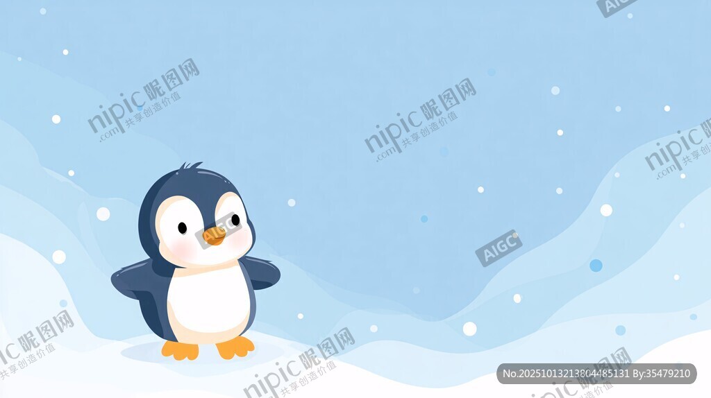 雪地中的可爱小企鹅