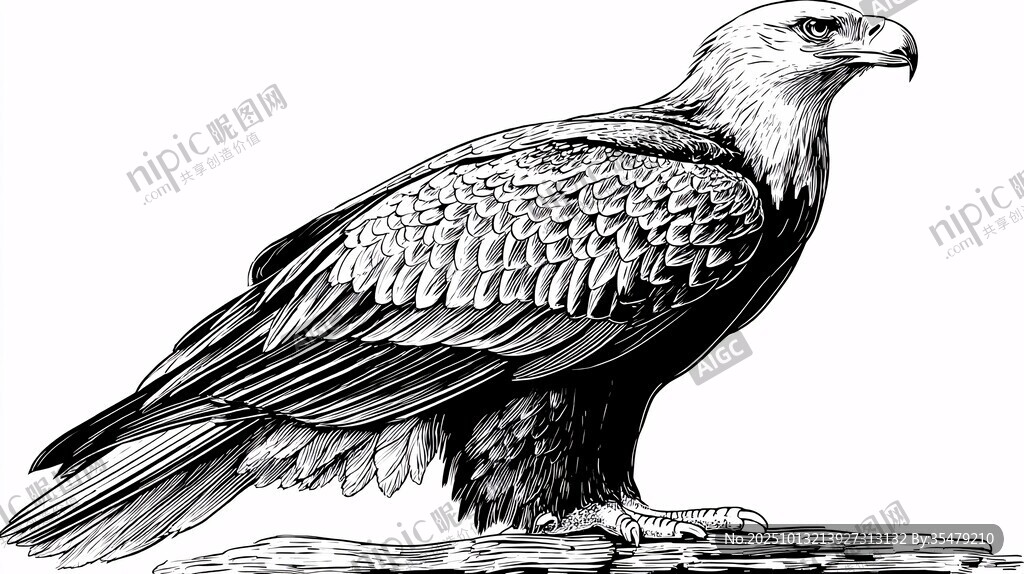 站立的雄鹰黑白插画