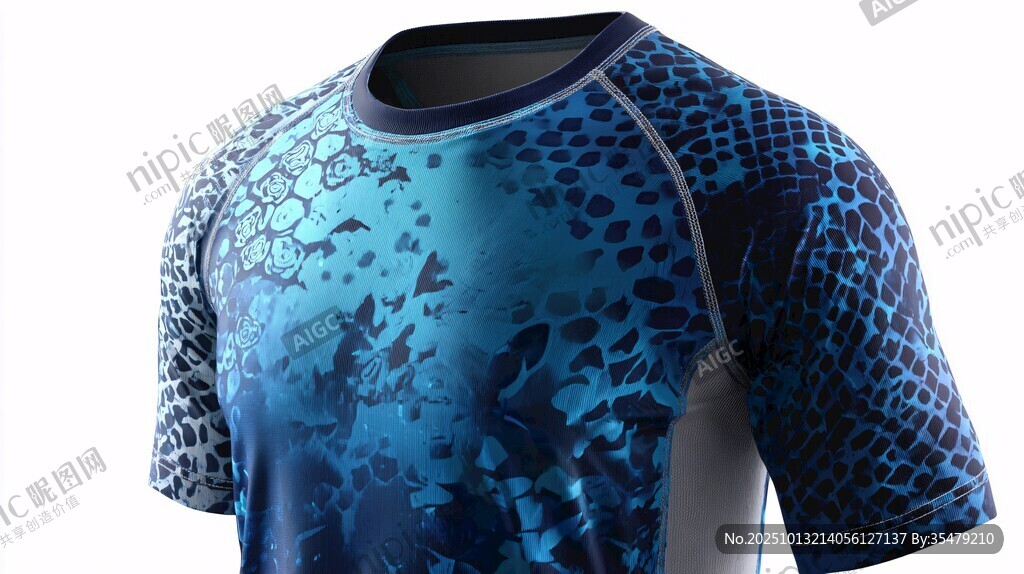 蓝紫色花纹运动短袖T恤