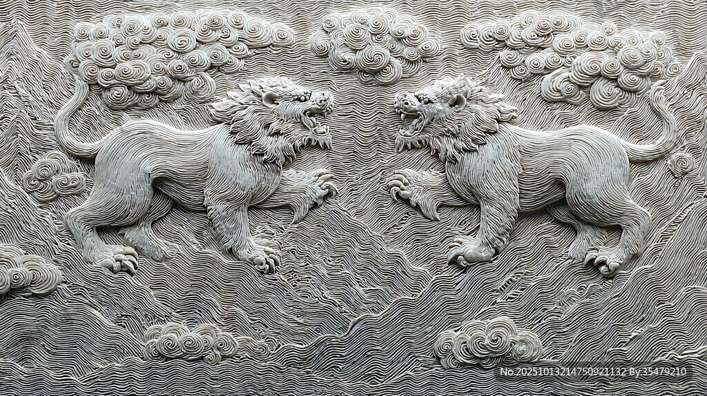 双狮浮雕 尽显威严气势