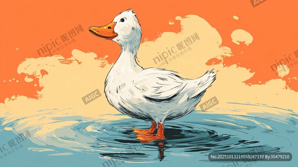 水中白鸭的悠然瞬间