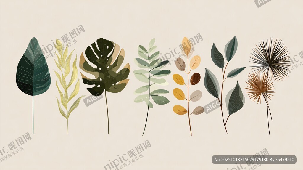 简约风植物叶片插画集合