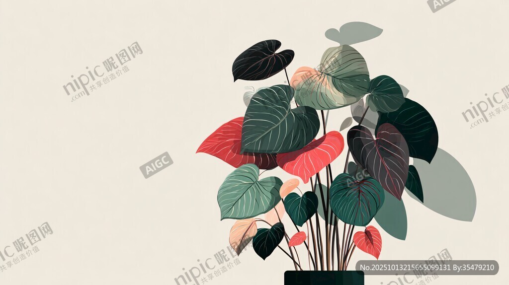 多彩盆栽植物插画展示