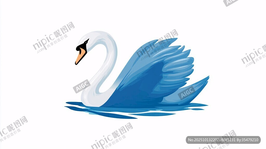 蓝色天鹅水中优雅游弋