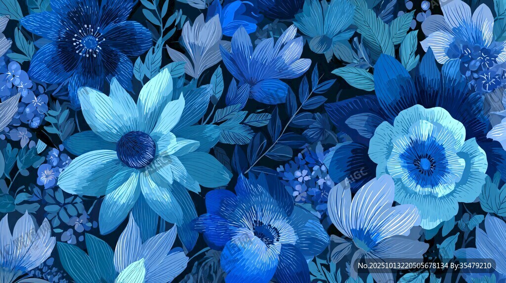 蓝色花卉图案背景纹理