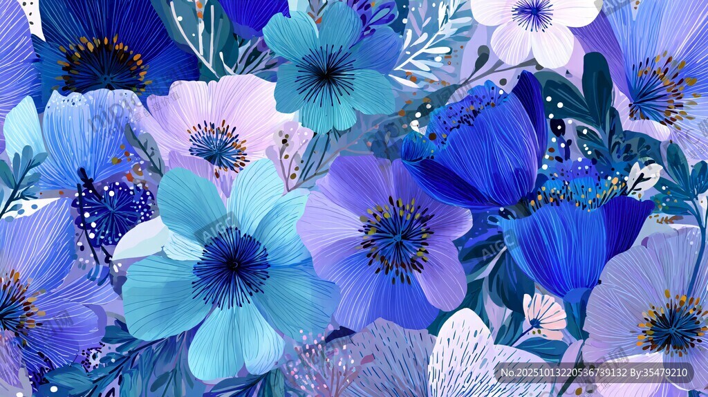 梦幻蓝紫色花卉图案