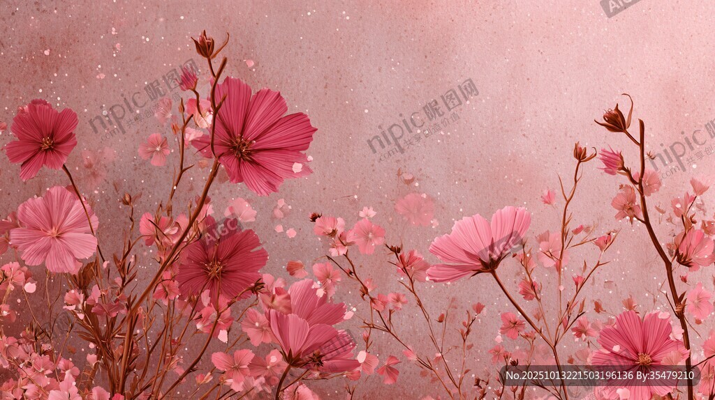 粉色烂漫花卉梦幻背景图