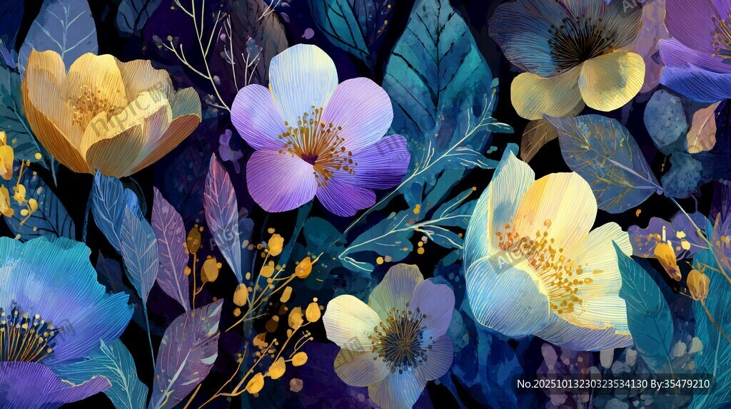 梦幻花卉插画 绚丽色彩绽放