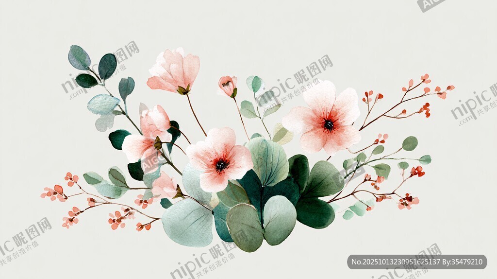 清新手绘花卉装饰图案