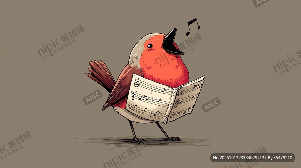 唱歌小鸟手持乐谱