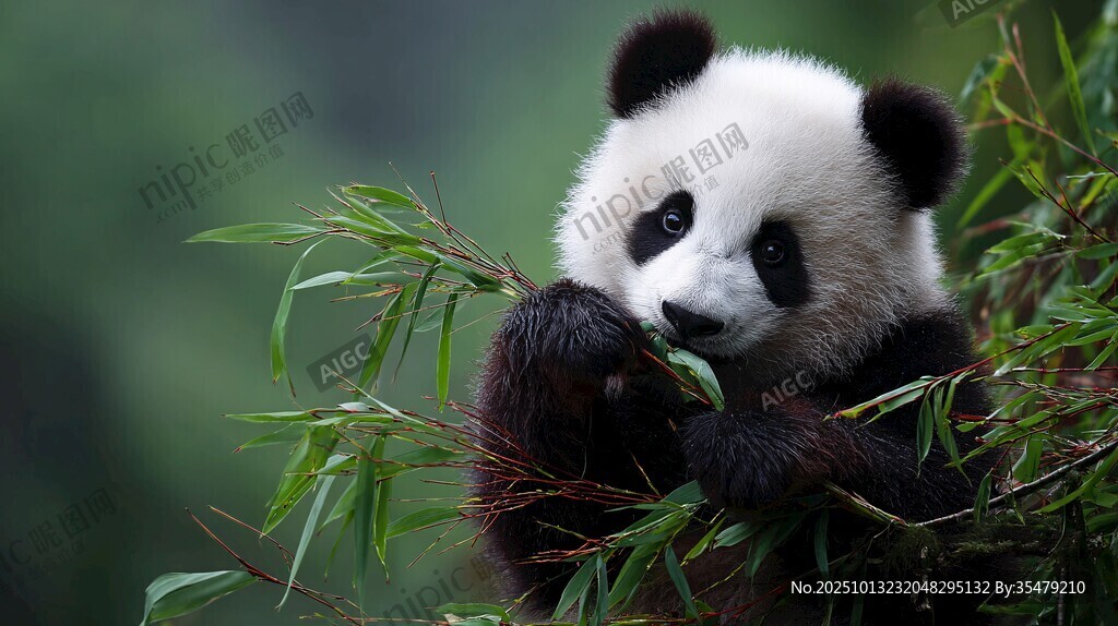 憨态可掬的熊猫吃竹子瞬间