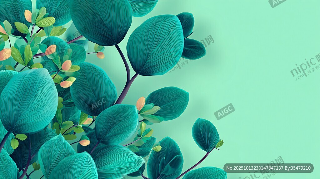 清新绿植插画背景图
