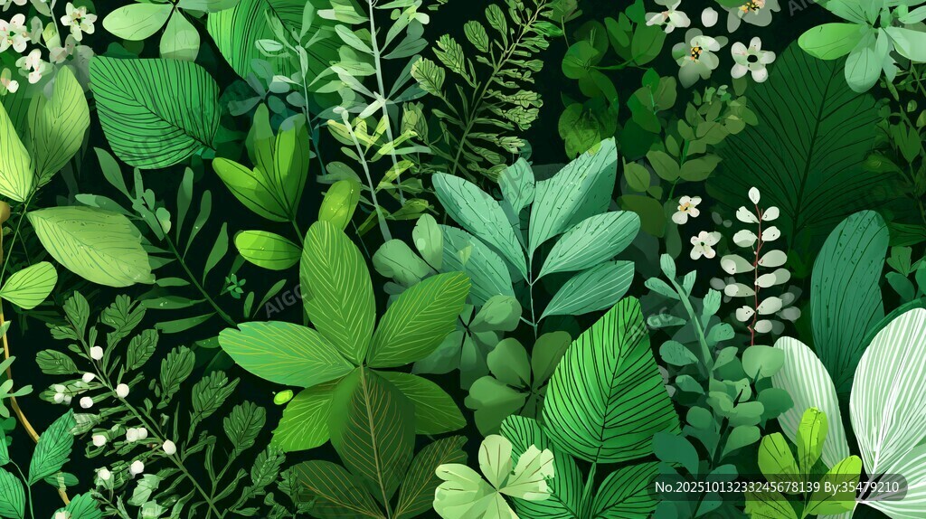 翠绿植物组成的清新背景