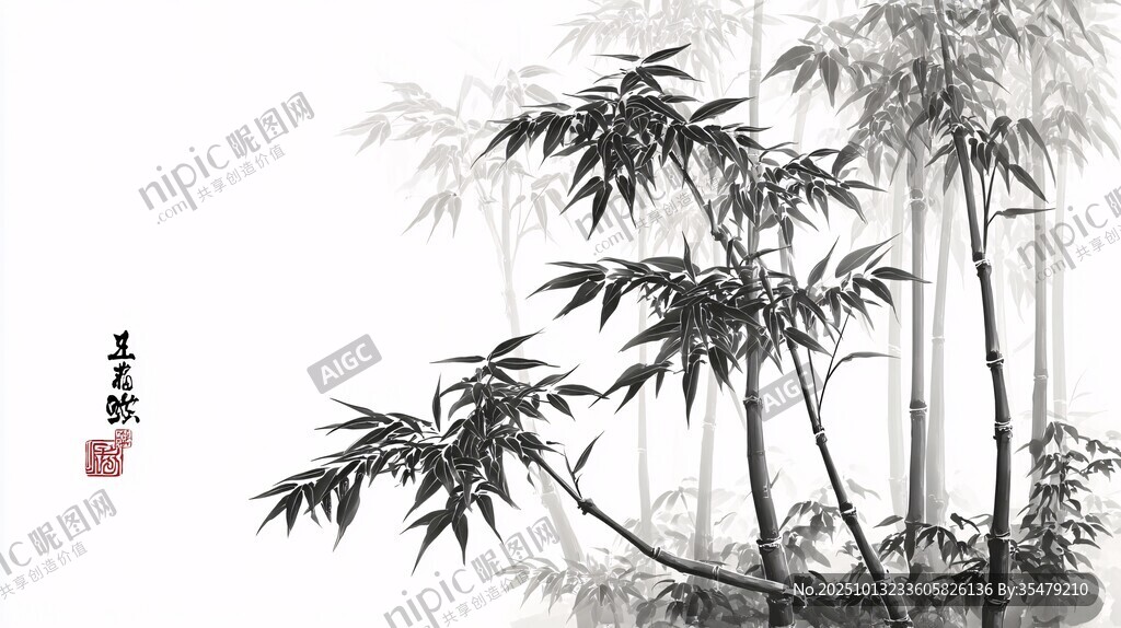 水墨竹林写意画