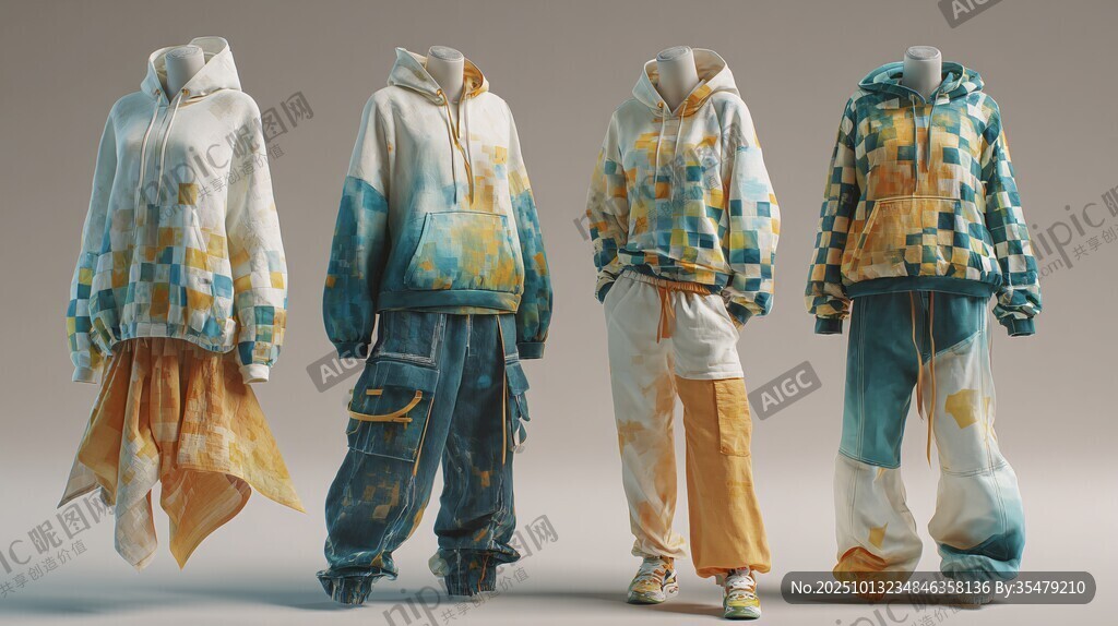 潮流多彩连帽卫衣套装展示