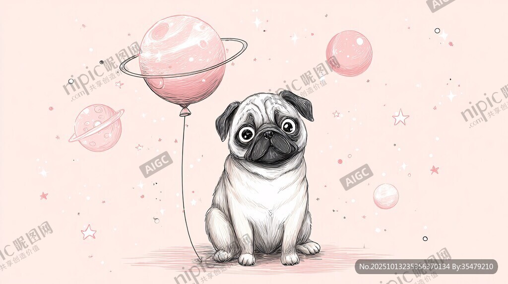 萌巴哥犬与梦幻星球气球