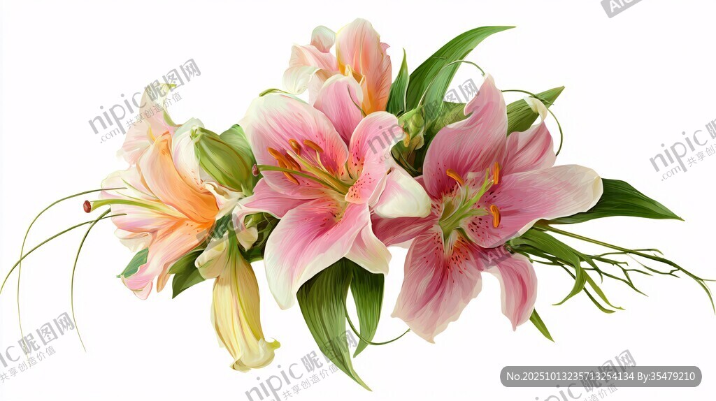 美丽粉色百合花束