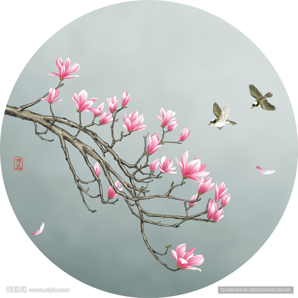 新中式花鸟玉兰
