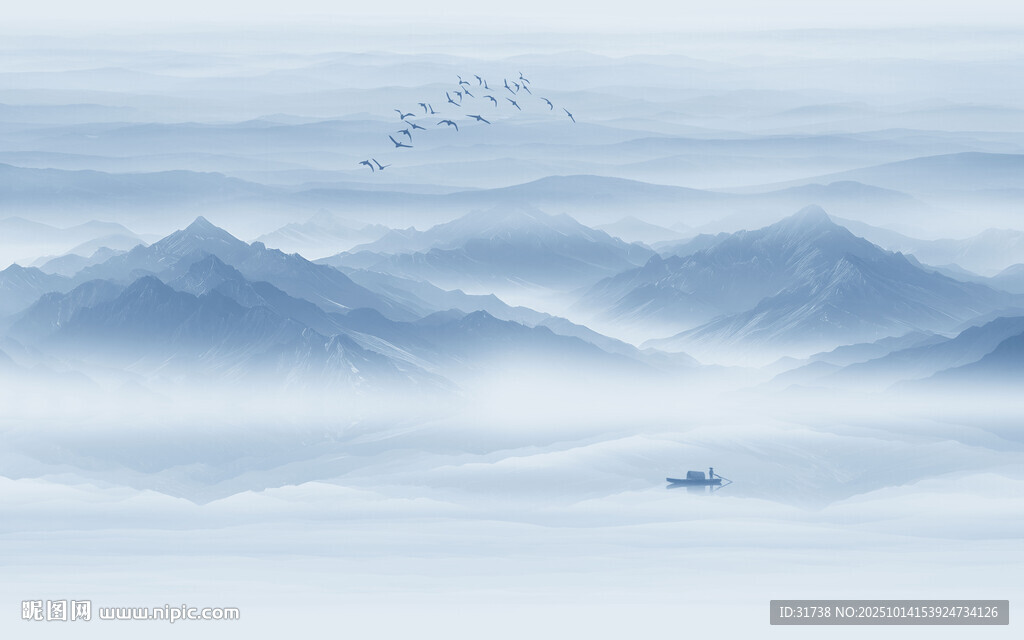蓝色山水图
