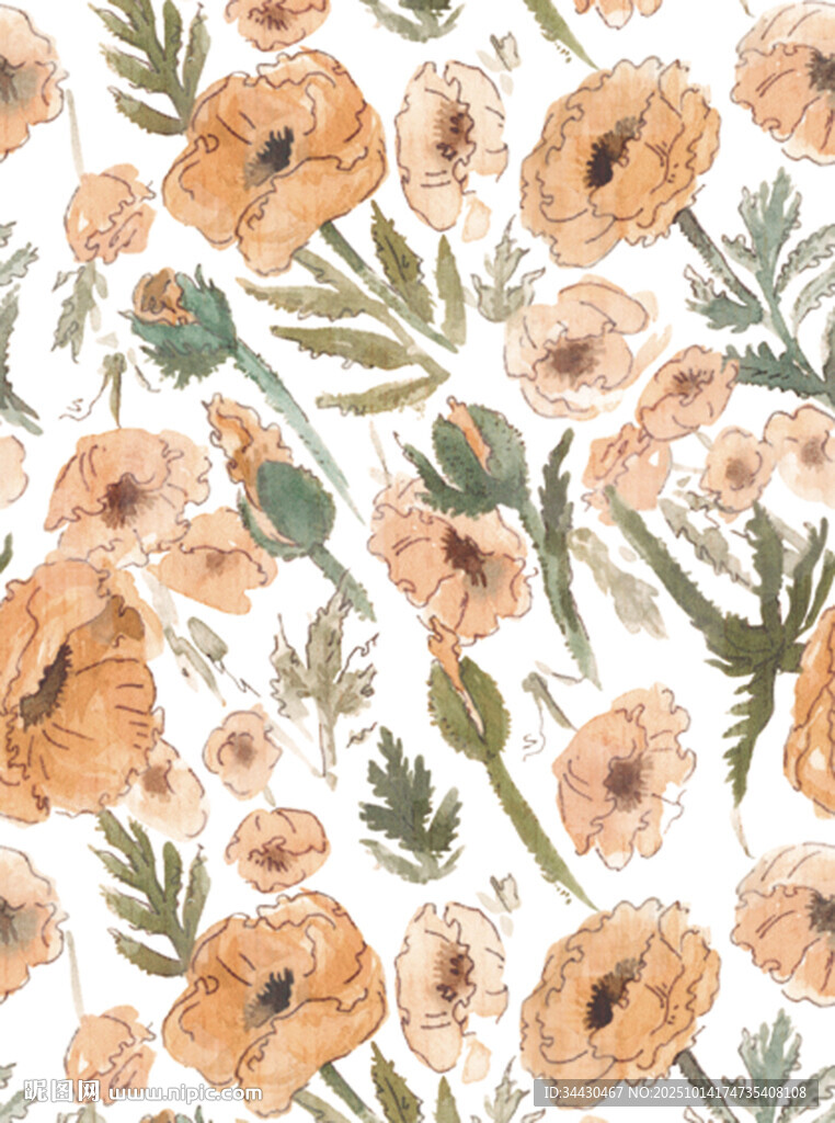 黄色花卉水彩图案背景