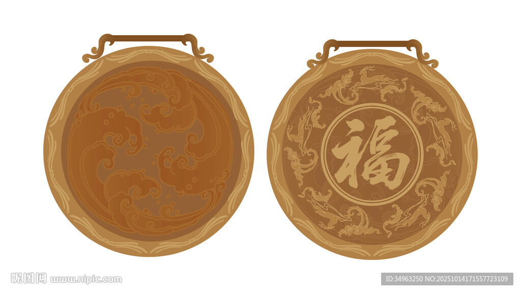 中式福字圆形金属提篮手绘福鹿