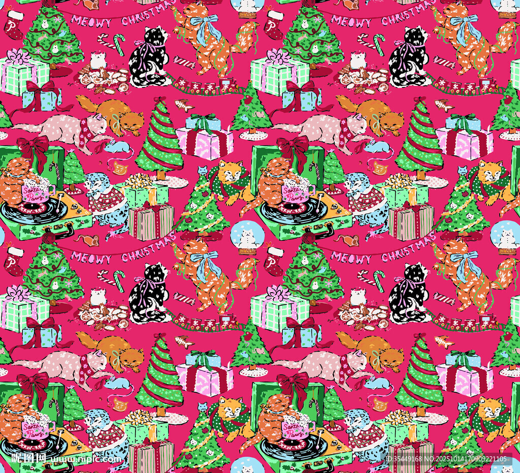 粉色花卉动物图案无缝背景