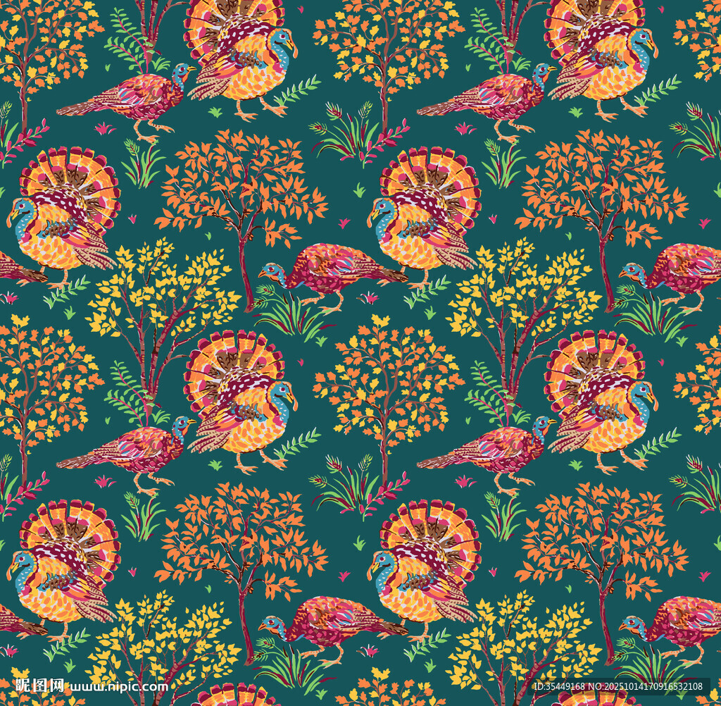 复古花卉鸟类图案纹理