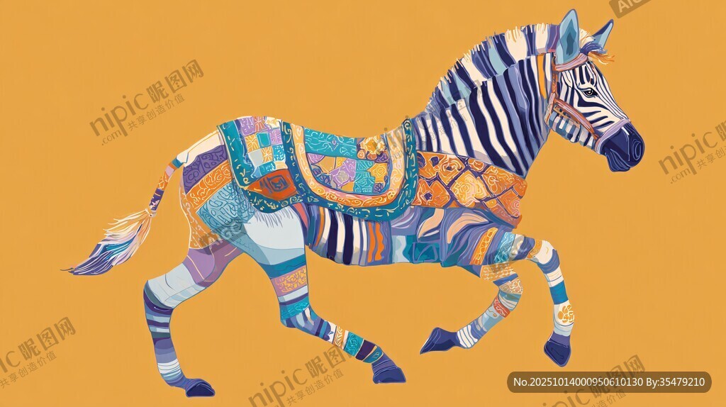 彩色斑马奔跑插画