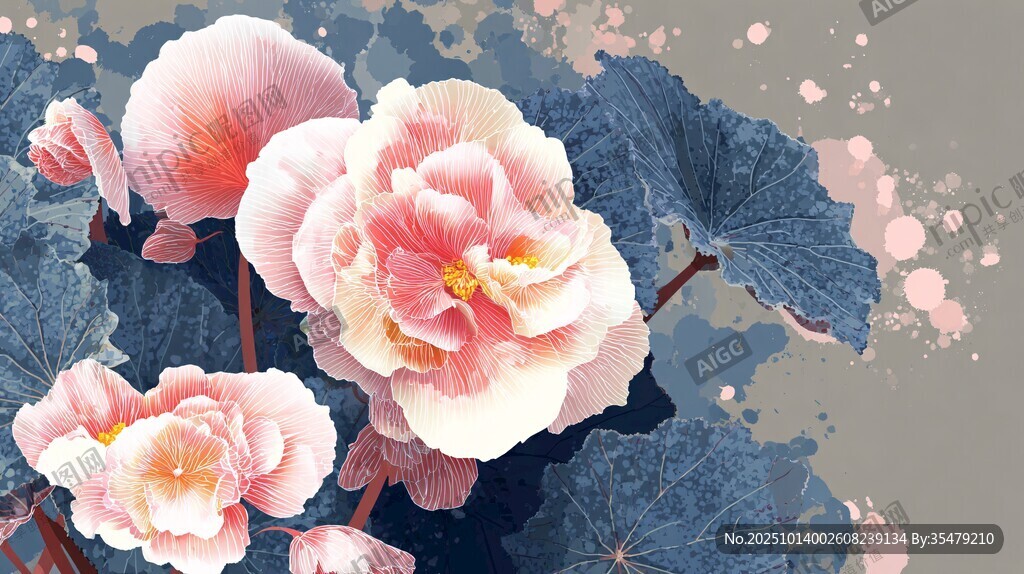 粉色海棠花唯美插画