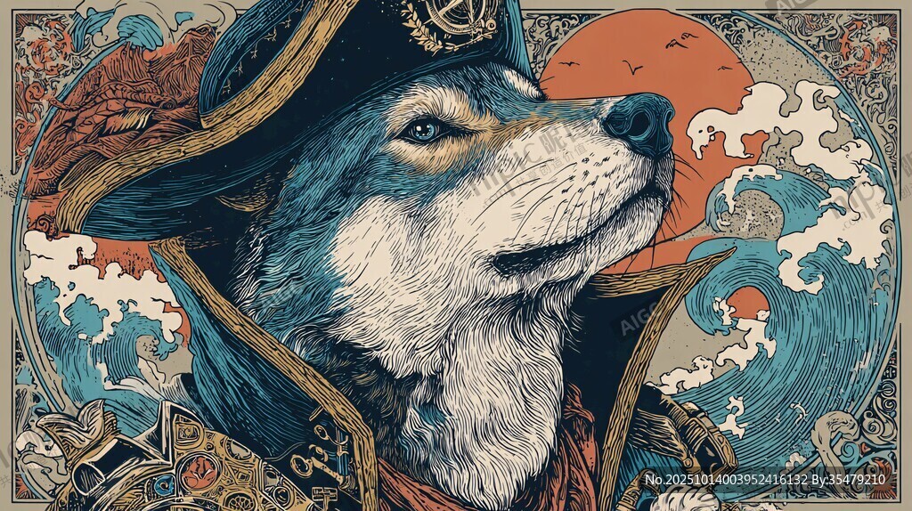 戴着海盗帽的英勇柴犬