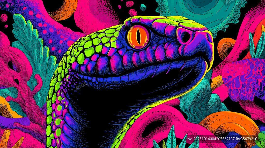 炫彩蛇影 奇幻植物环绕
