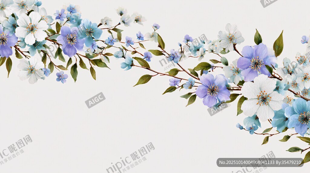 蓝白花卉装饰边框图