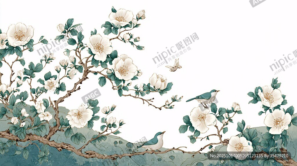 中式花鸟图 清雅自然之景