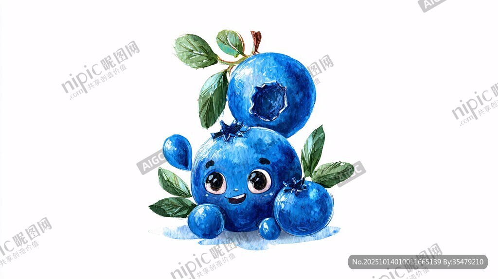 可爱水彩风蓝莓卡通形象