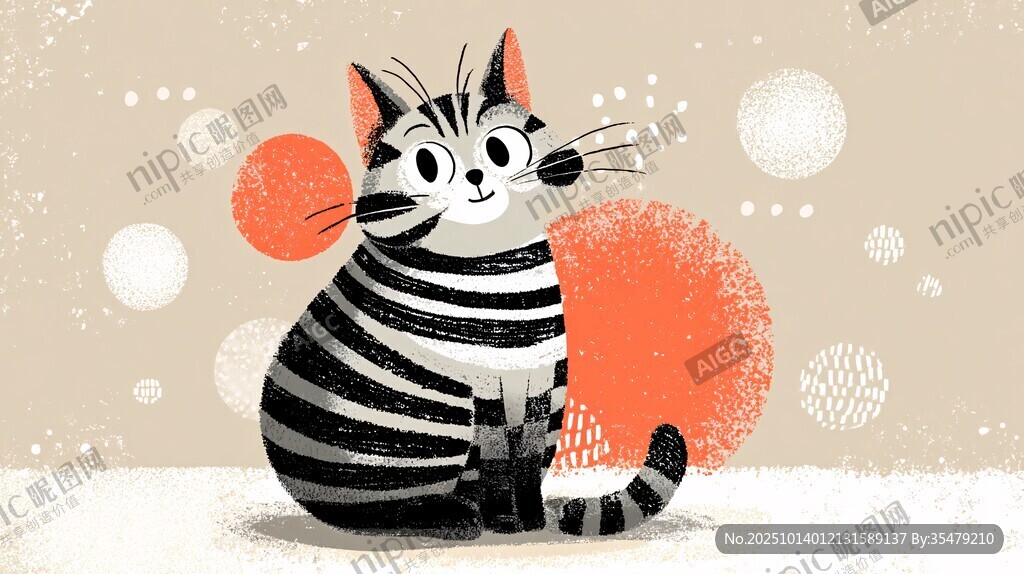 可爱条纹猫插画