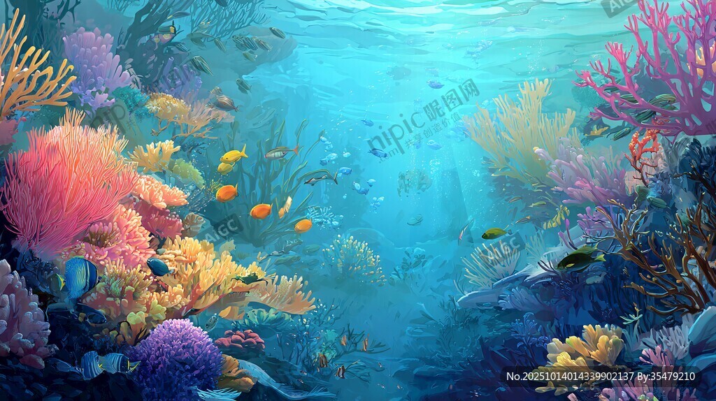 梦幻海底珊瑚与游鱼世界